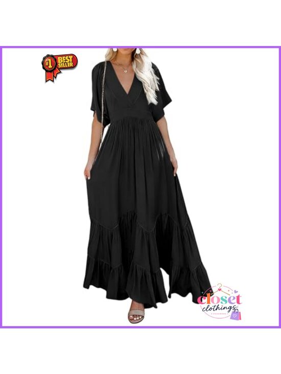 Dresses & Skirts - R.Vivimos Womens Summer Flowy Maxi Dress Boho Tie Back Casual
